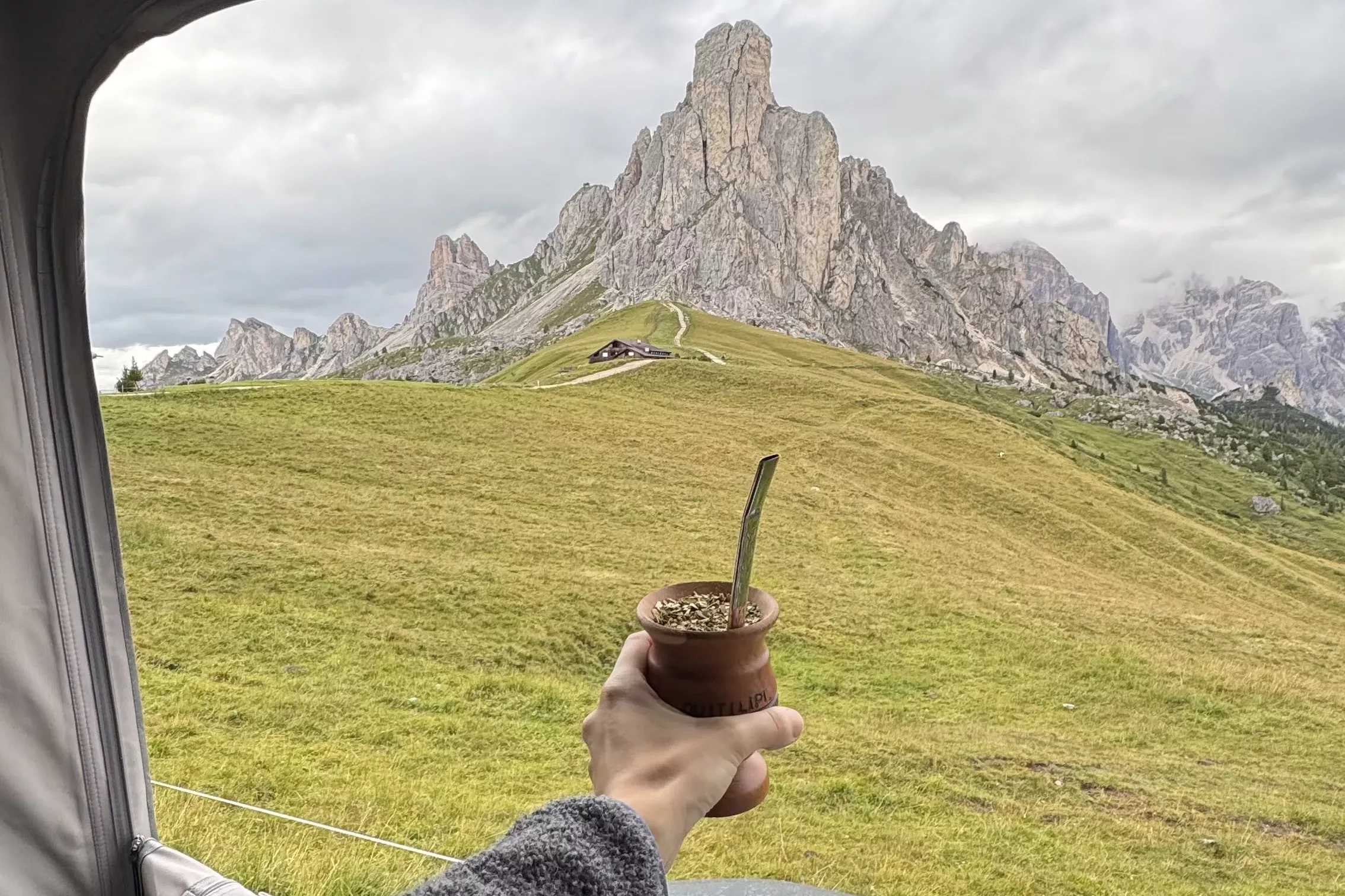 The view from our parking spot in Passo giau wiht a mate