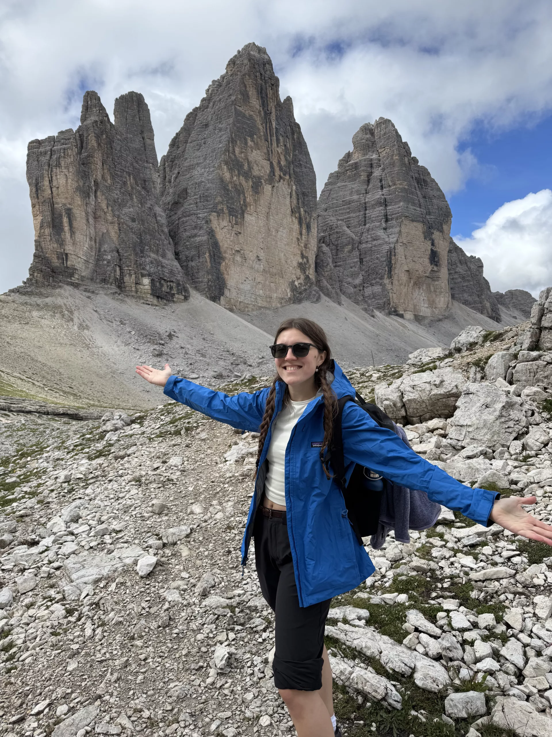 catu in front of the Tre Cime mountains