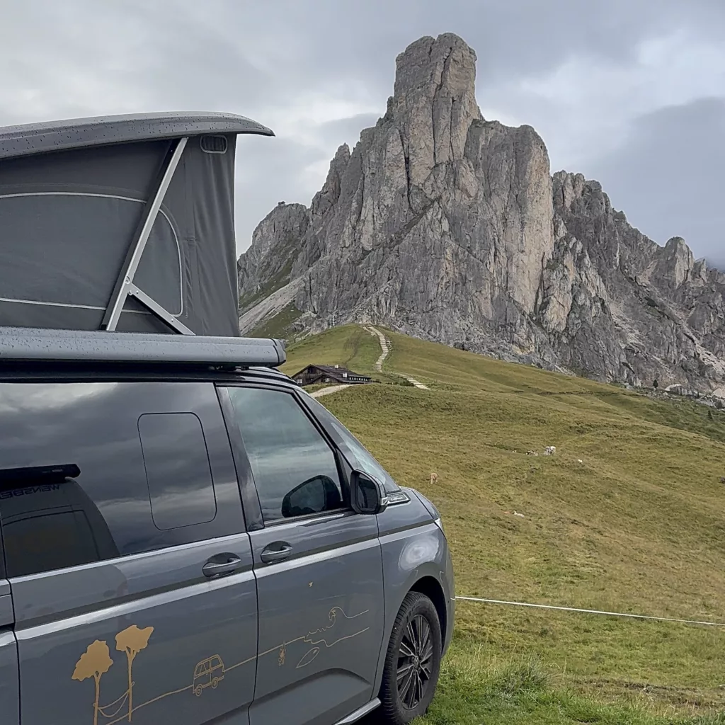 The view of our parking spot in passo giau.