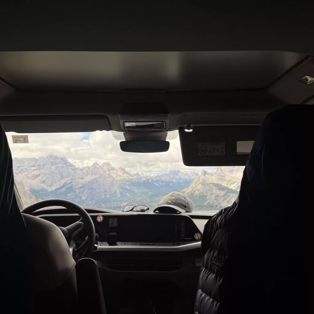 view of the mountains from inside the van