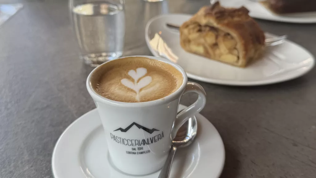Cappuccino and Strudel from Pasticceria Alvera in Cortina 