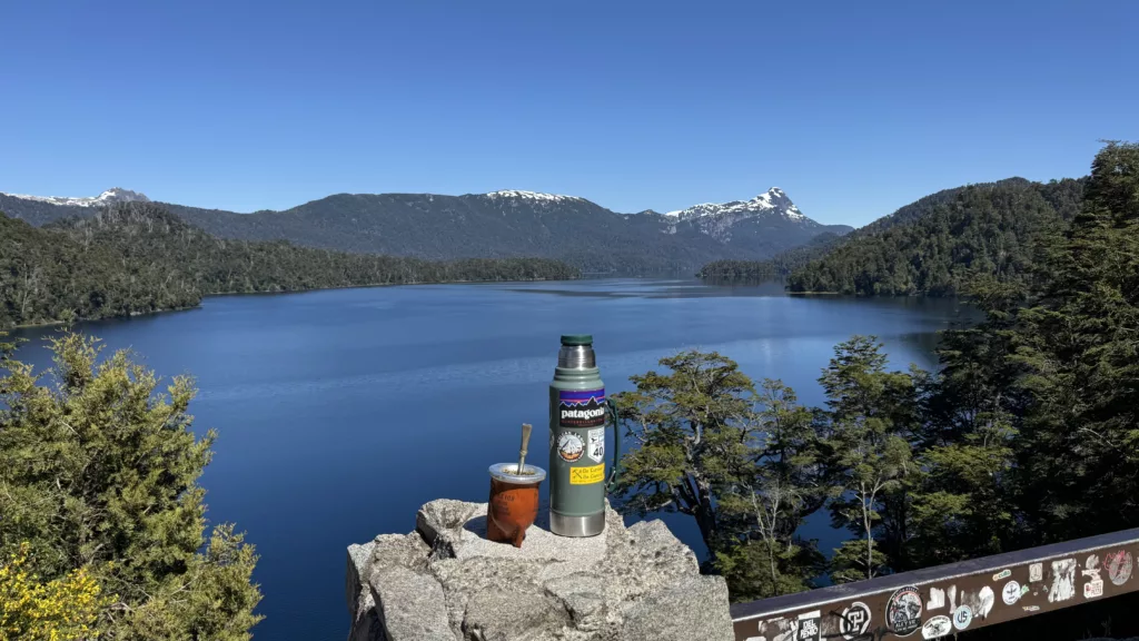 Mate in front of the lake in Patagonia