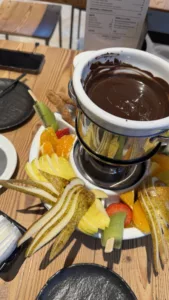 Chocolate fondue at Follis Pasticceria in Gressoney