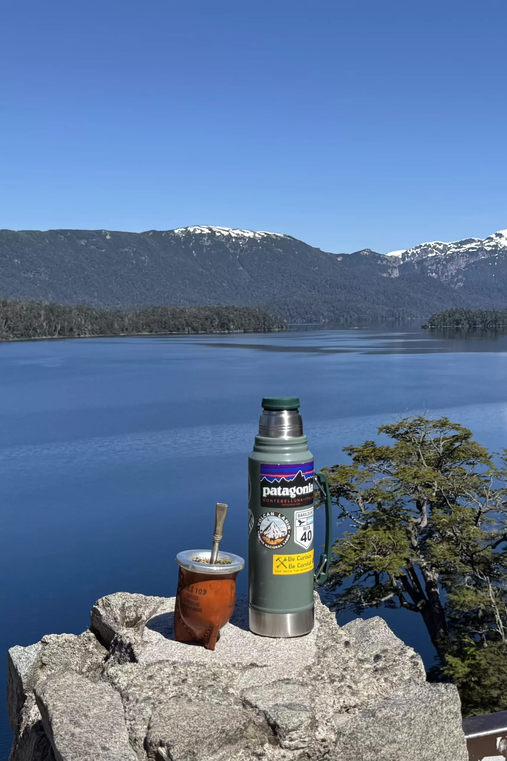 mate in front of the lake